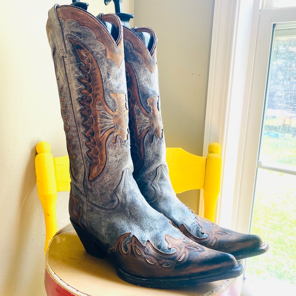 Stetson Gray and Brown Heeled Boots
